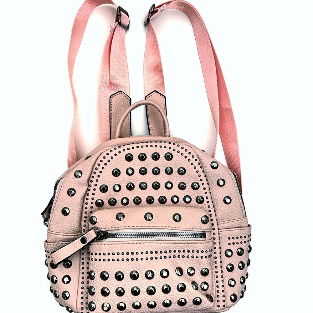 New w/o Tags Mini Rivet Studded Backpack Adjustable Straps Soft Pink two pockets